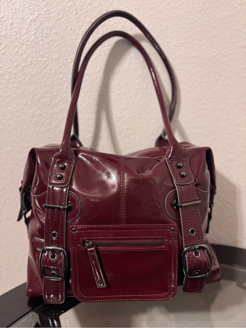 Kate Landry Patent Shoulder Bag in Burgundy